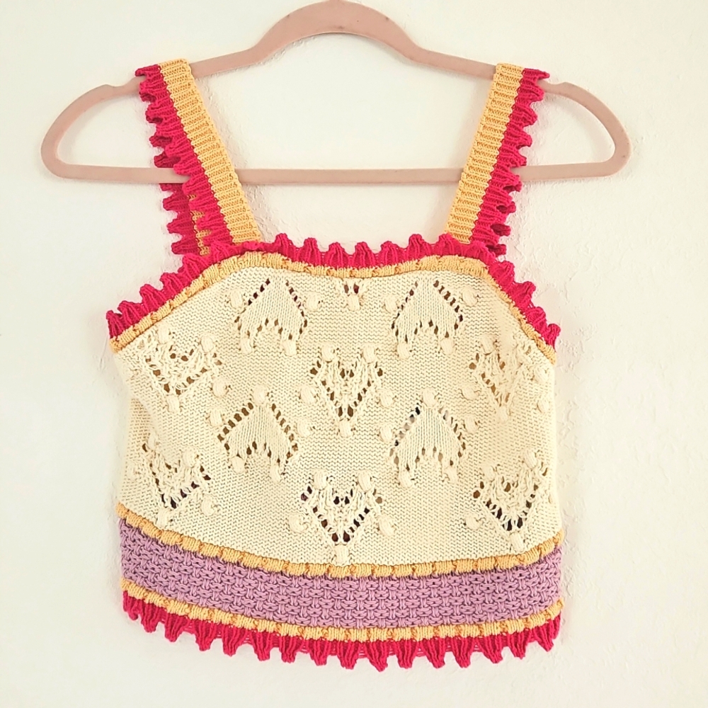NWT Zara Cute Crop Top Colorful Heart Knit Tank Top Pink Purple Spring Summer